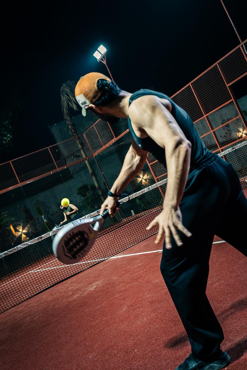 Match in progress under lights